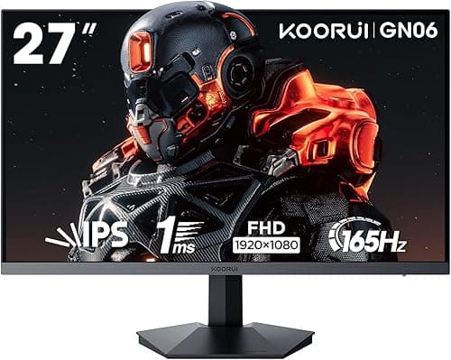 KOORUI Gaming Ercan PC 27 cali, monitor PC 165 Hz, FHD (1920×1080), IPS, 1ms GTG, Adaptive Sync, Kompatybilny z VESA 75 x 75 mm, 90% DCI-P3 (HDMI, DisplayPort) Czarny