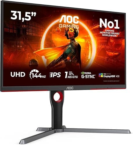 AOC Gaming U32G3X – 32-calowy monitor 4K UHD, 144 Hz, IPS, 1 ms GTG, G-Sync kompatybilny, Low Input Lag, HDR400, regulacja wysokości (3840 x 2160, HDMI 2.1/DP 1.4)