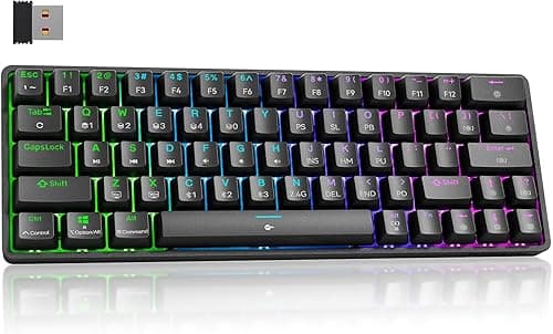 Dierya DK63 Gaming Klawiatura,60% Bezprzewodowa Klawiatura Mechaniczna z Bluetooth/2.4G/Type-C,Kompaktowa 63-Klawiszowa z Anti-Ghosting,RGB Podświetleniem,Layout US (Czarny, Red Linear Switch)
