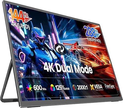 UPERFECT Przenośny monitor 4K 144 Hz 1080P 288 Hz 27 cali QLED z wbudowaną podstawą | standard HDMI | USB-C do komputera, laptopa, smartfona, Xbo, przełącznika, PS-4/5, kompatybilny z VESA