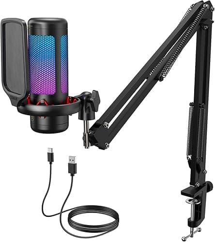 Mikrofon USB do gier TONOR TC310+ z regulowanymi trybami RGB i jasnością, idealny do strumieniowego nagrywania podcastów, studia nagraniowego na YouTube. Kompatybilny z komputerem, laptopem, Maciem