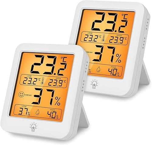 HOTUT Cyfrowy Termometr Wilgotności 2 szt. - Zestaw do Domu i Ogrodu, Higrometr z Podświetleniem LCD, Pamięć MIN/MAX - Miernik Temperatury do Szklarni, Sypialni, Piwnicy, Biura (Pakiet 2 sztuk)