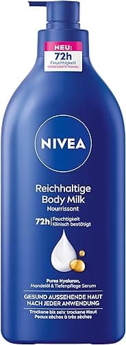 NIVEA Bogate mleczko do ciała, intensywnie pielęgnujący krem do ciała z czystym kwasem hialuronowym, olejkiem migdałowym i serum do głębokiej pielęgnacji, balsam do suchej skóry (625 ml)