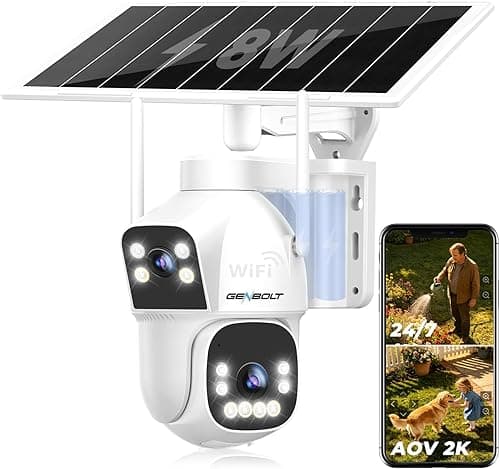 GENBOLT 2.5K AOV WiFi Kamera Zewnętrzna Solarna, Nagrywanie 24/7 3MP+3MP CCTV Zewnętrzna Kamera Monitoringu z wykrywaniem AI 90FT, Kamera IP Zewnętrzna 8W 15600mAh, Automatyczne śledzenie 2.4&5GHz