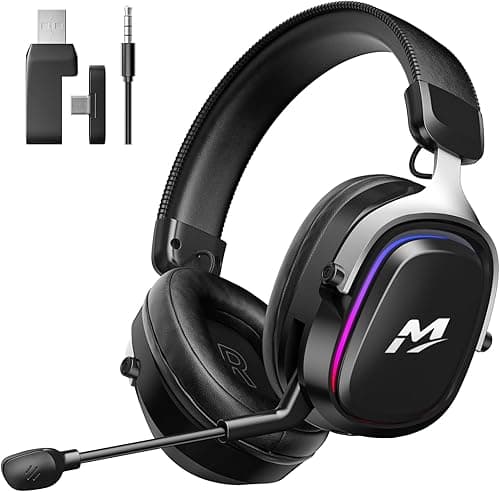 MANKIW Bezprzewodowy Zestaw Słuchawkowy Gamingowy do PS5/PS4/PC/Switch, 2.4G & Bluetooth 6.0, Słuchawki Gamingowe z Dźwiękiem Surround 7.1, Mikrofon z Redukcją Szumów, RGB, 60+ Godzin