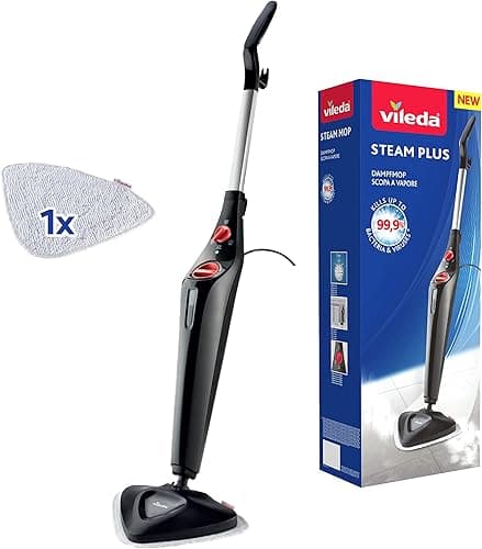 Vileda Steam Plus mop parowy z dodatkowym wkładem | zabija nawet do 99,9% bakterii i wirusów | Czyści szybko i skutecznie