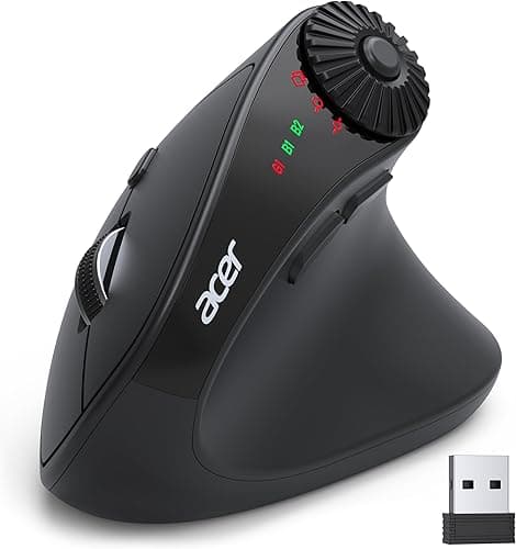 Acer Bezprzewodowa mysz ergonomiczna z bocznym kółkiem przewijania, 4000 DPI mysz Bluetooth do laptopa (BT5.2+2.4GHz), pionowa mysz, dla prawej ręki, 8 przycisków, odbiornik USB do PC, komputerów