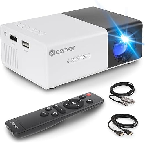 Denver Mini projektor PR-1000, obsługuje Full HD 1080p, przenośny projektor LED z HDMI, USB-C i MicroSD, kompaktowy projektor kina domowego, rozmiar ekranu 20-60 cali