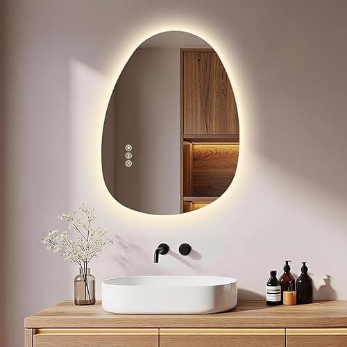 Asymetryczne Lustro łazienkowe LED, Lustro z oświetleniem LED 45x60 cm, Backlight, Antypara, 3000K/4000K/6500K, Ściemnialne, Funkcja pamięci, Sterowanie dotykowe, Montaż pionowy/poziomy