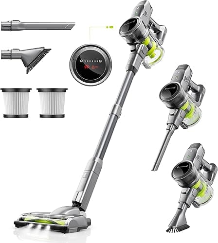 Kalado Odkurzacz Bezprzewodowy, 26Kpa Odkurzacze Pionowe, 40Min Odłączana Bateria, Bezszczotkowy Silnik 250W, 6 w 1 LED Odkurzacz do Sierści Zwierząt Domowych Dywan Podłoga Samochodu(2 Lata Gwarancji)