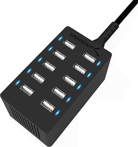 SABRENT Inteligentna ładowarka USB, 60 W, 10 portów, szybka ładowarka z zasilaczem, stacja ładująca Multi USB, ładowarka ścienna kompatybilna z produktami Apple i smartfonami, przenośnymi głośnikami