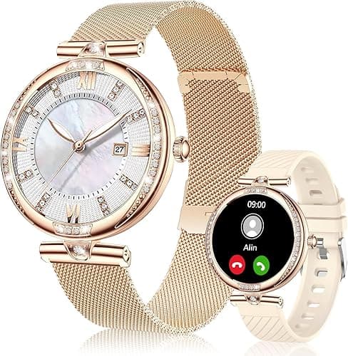 Vicloon Inteligentne zegarki dla kobiet, 3.0 cm, modne damskie smartwatche, odbieranie, nawiązywanie połączeń, wodoodporny smartwatch z 2 paskami, zegarek fitness z monitorem ciśnienia krwi, tlenu
