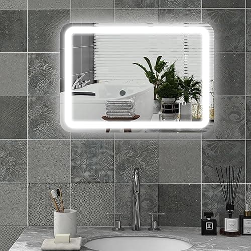 Lustro łazienkowe kleankin, 50 x 70 cm, z oświetleniem LED w 3 kolorach, ścienny lustro z dotykowym włącznikiem, funkcją pamięci, przeciwzaparowaniowym, IP44